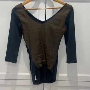 Brunello Cucinelli Brown and Blue v neck Blouse